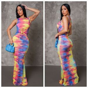 Tie Dye Knot Front Maxi Dress